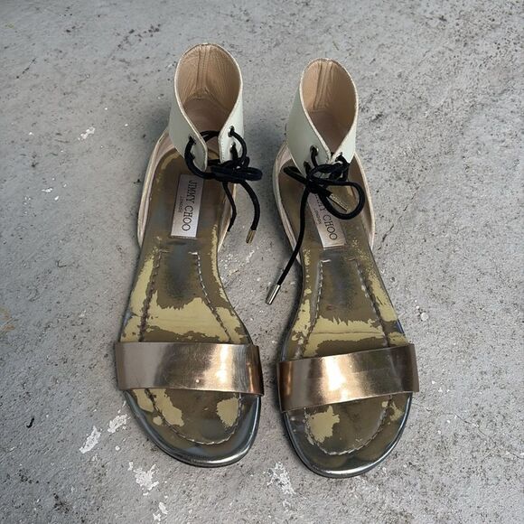 Jimmy Choo metallic and creamy white leather sandals - Picture 3 of 11